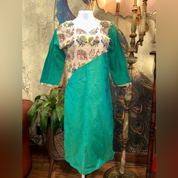 NWT Indian Kurti top blouse tunic style green color - Picture 1 of 11